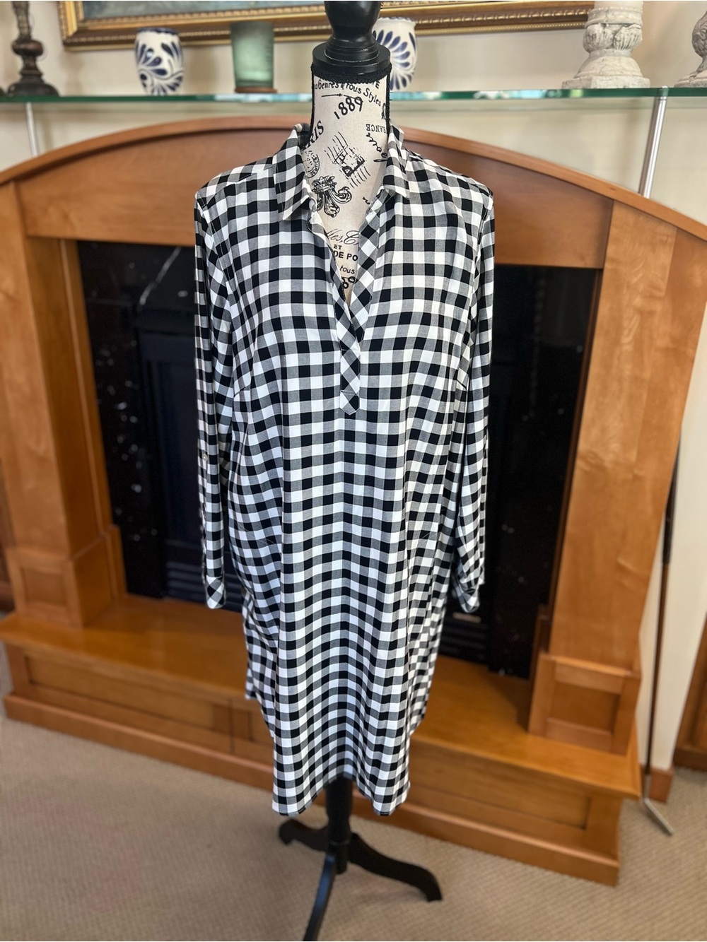 J.Jill Black & White Check Popover Shirt Dress
